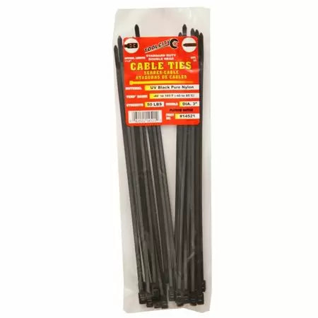 Tool City 11.8 In. L Black Cable Tie 50LB SD DOUBLE HEAD 25 Pack (11.8, Black)