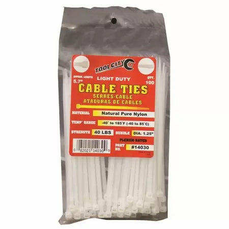 Tool City 5.7 in. L White Cable Tie 100 Pack (5.7