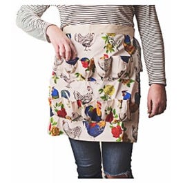 Egg Collecting Apron, Half Body, Bright Rooster Print