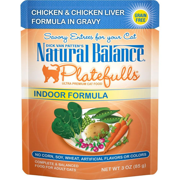 Natural Balance Platefulls Indoor Grain Free Chicken and Chicken Liver in Gravy Pouch Wet Cat Food