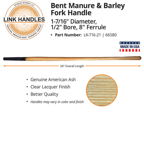 Seymour Link Handle 54 bent manure and barley fork Handle, 1-7/16 diameter, 1/2 bore