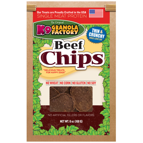 K9 Granola Chip Collection, Single Meat Protein Beef Chips for Dogs (6 Oz)