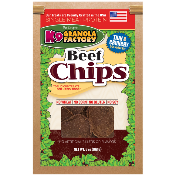 K9 Granola Chip Collection, Single Meat Protein Beef Chips for Dogs (6 Oz)