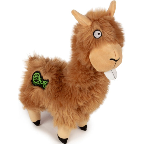 GODOG BUCK TOOTH LLAMA DURABLE PLUSH DOG TOY (SMALL, TAN)